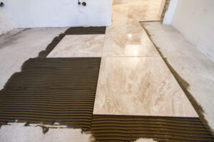 pose de carrelage en cours