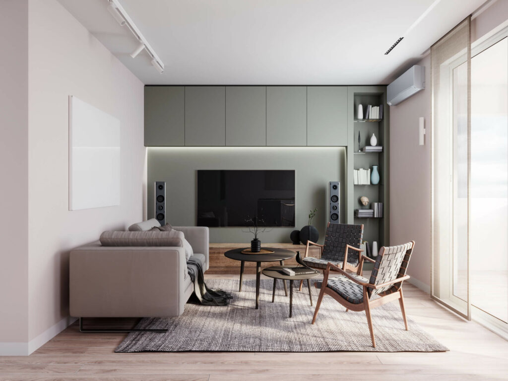 Visualisation 3D d'un projet d'aménagement de salon par un architecte d'intérieur